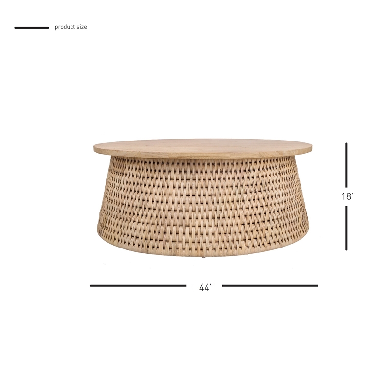 NPD Furniture Kamari Rattan Coffee Table w/ Wood Top
