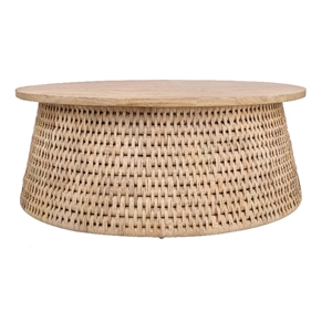 NPD Furniture Kamari Rattan Coffee Table w/ Wood Top