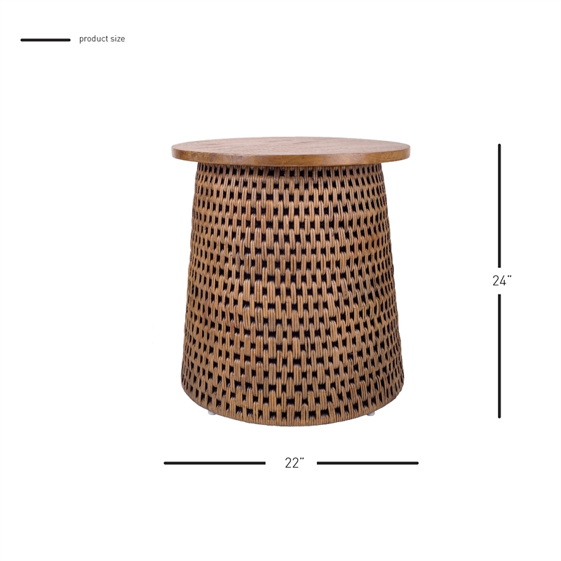 NPD Furniture Kamari Rattan Side/End Table w/ Wood Top in Canary Brown