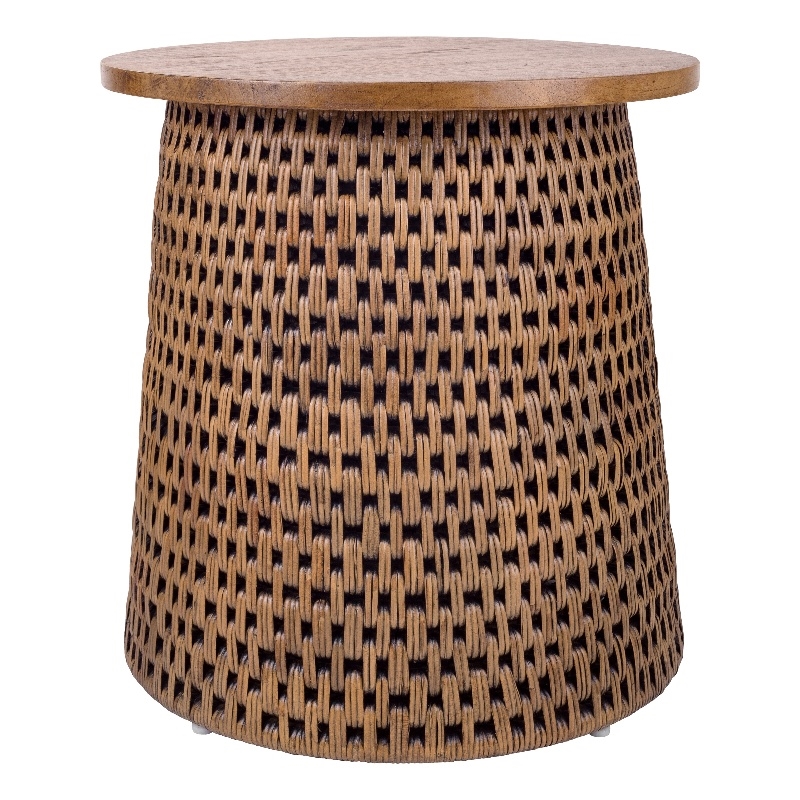 NPD Furniture Kamari Rattan Side/End Table w/ Wood Top in Canary Brown