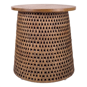 NPD Furniture Kamari Rattan Side/End Table w/ Wood Top in Canary Brown