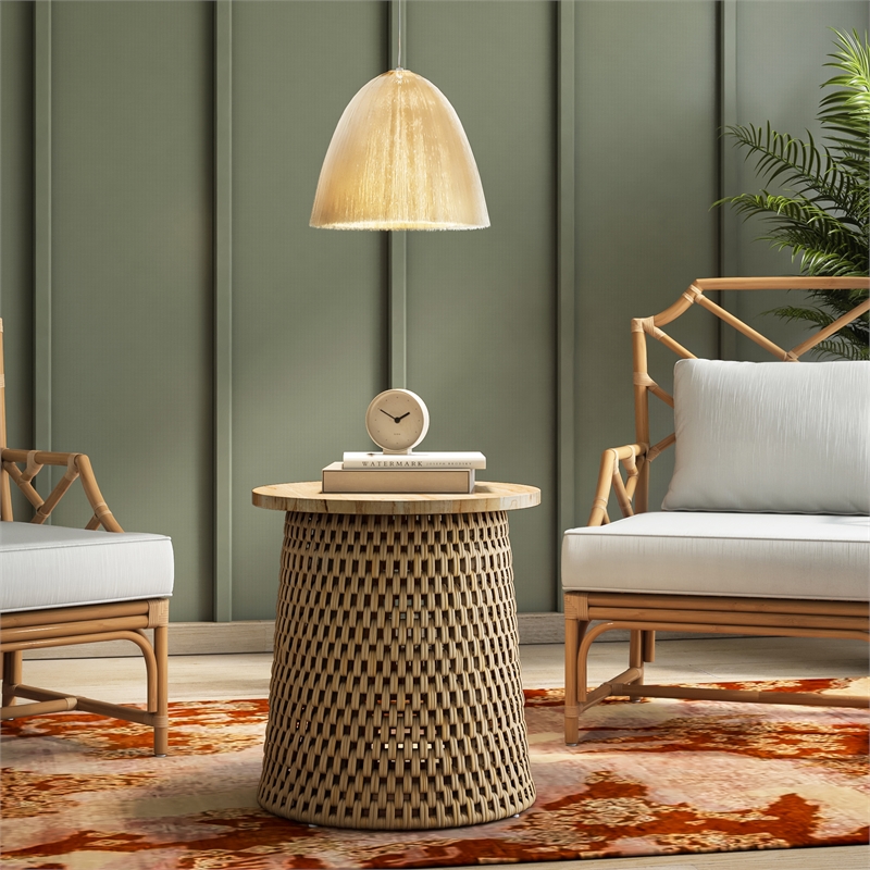 NPD Furniture Kamari Rattan Side/End Table w/ Wood Top