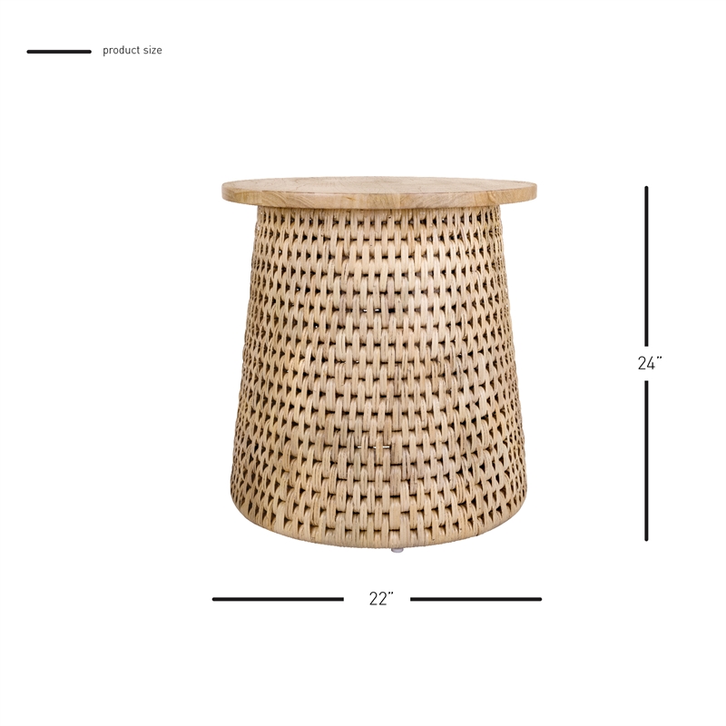 NPD Furniture Kamari Rattan Side/End Table w/ Wood Top