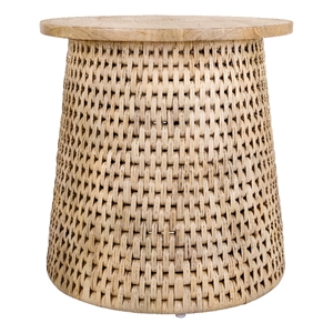 NPD Furniture Kamari Rattan Side/End Table w/ Wood Top
