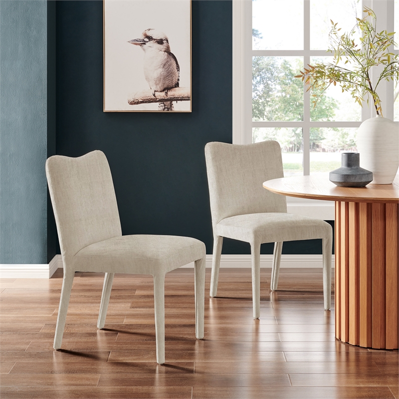 NPD Furniture Alder Velvet Dining Side Chair in Zen Cream (Set of 2)
