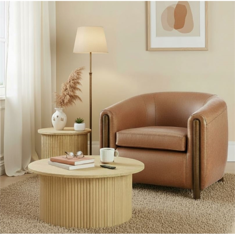 NPD Furniture Ruth Faux Leather Accent Arm Chair in Vintage Cider
