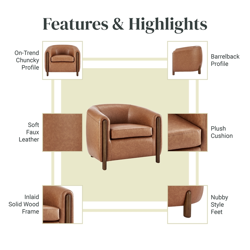 NPD Furniture Ruth Faux Leather Accent Arm Chair in Vintage Cider