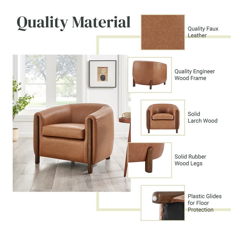 NPD Furniture Ruth Faux Leather Accent Arm Chair in Vintage Cider