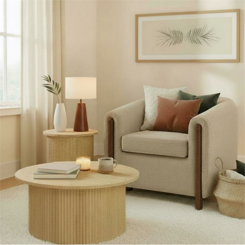 NPD Furniture Ruth Fabric Accent Arm Chair in Barley Beige