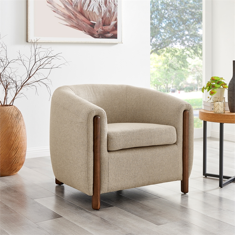 NPD Furniture Ruth Fabric Accent Arm Chair in Barley Beige