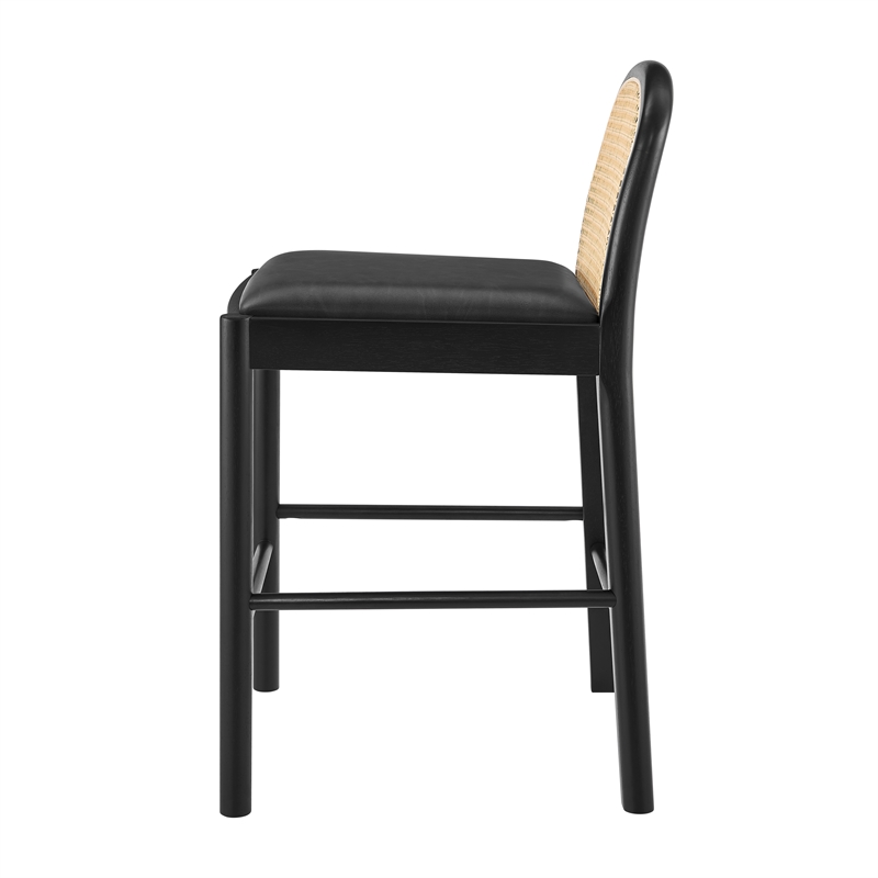 NPD Furniture Donna Faux Leather Rattan Counter Stool in Black (Set of 2)