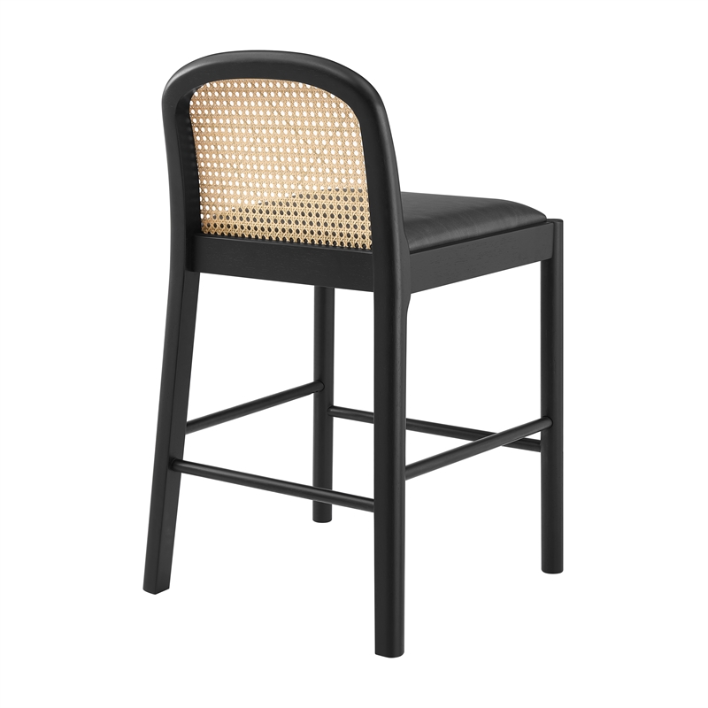 NPD Furniture Donna Faux Leather Rattan Counter Stool in Black (Set of 2)