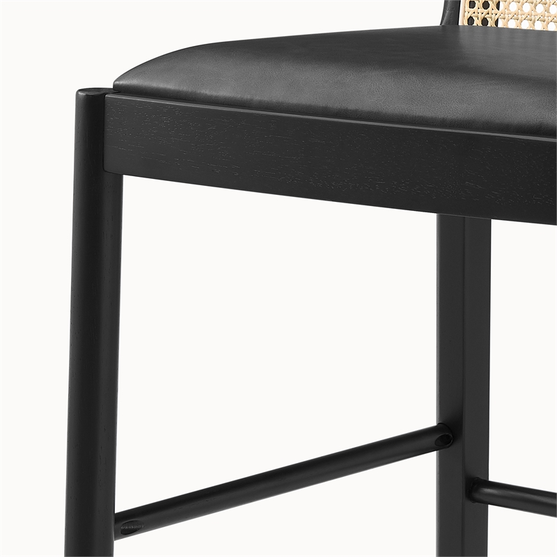 NPD Furniture Donna Faux Leather Rattan Counter Stool in Black (Set of 2)