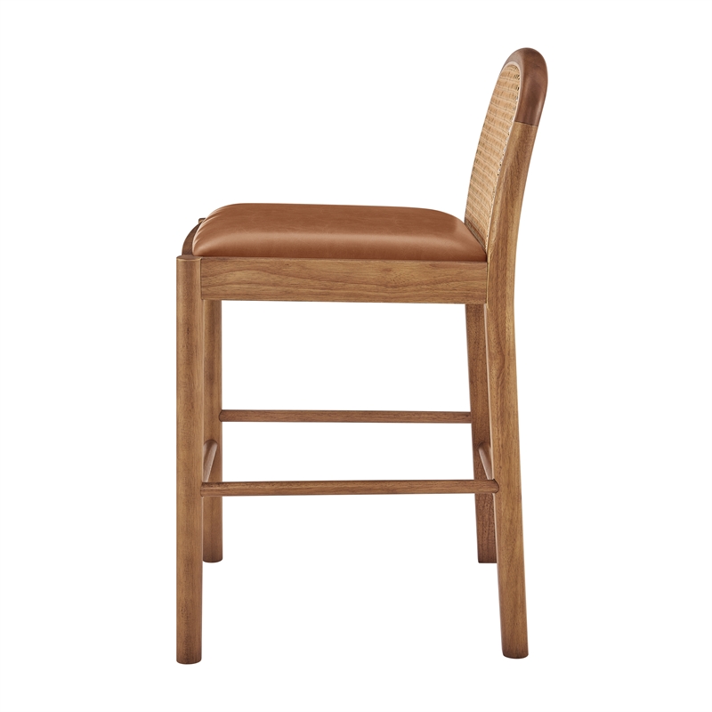 NPD Furniture Donna Faux Leather Rattan Counter Stool in Brown (Set of 2)