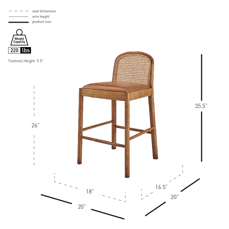 NPD Furniture Donna Faux Leather Rattan Counter Stool in Brown (Set of 2)