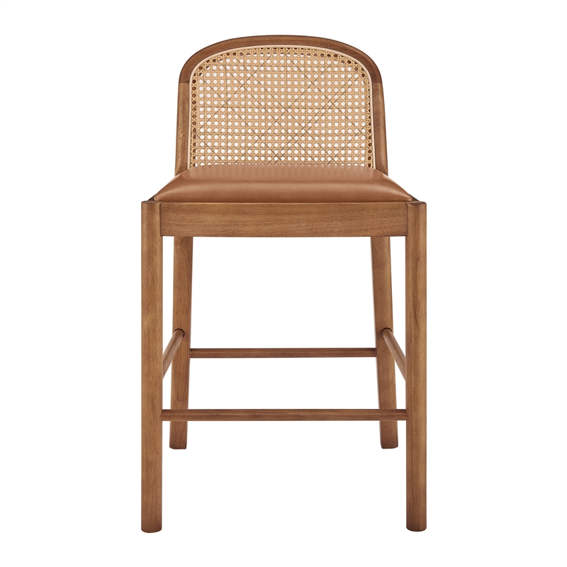 NPD Furniture Donna Faux Leather Rattan Counter Stool in Brown (Set of 2)