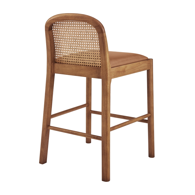 NPD Furniture Donna Faux Leather Rattan Counter Stool in Brown (Set of 2)
