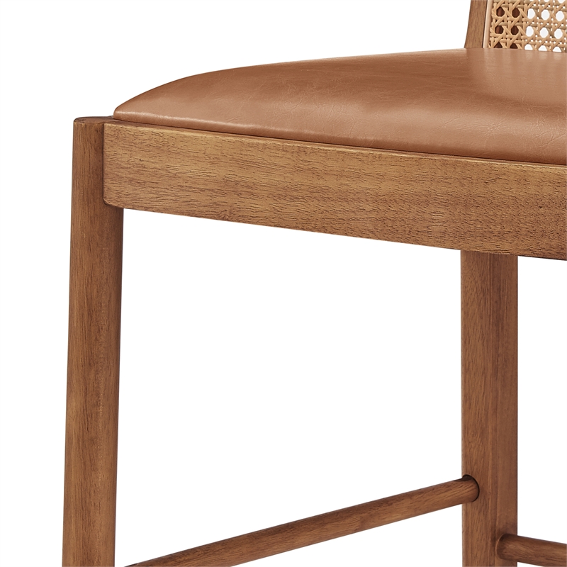 NPD Furniture Donna Faux Leather Rattan Counter Stool in Brown (Set of 2)