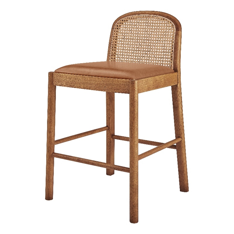 NPD Furniture Donna Faux Leather Rattan Counter Stool in Brown (Set of 2)