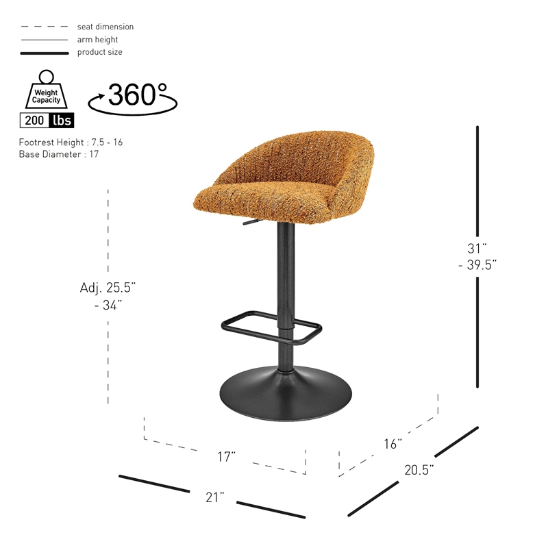 NPD Furniture Jorrell Fabric Gaslift Swivel Bar Stool in Yellow (Set of 2)