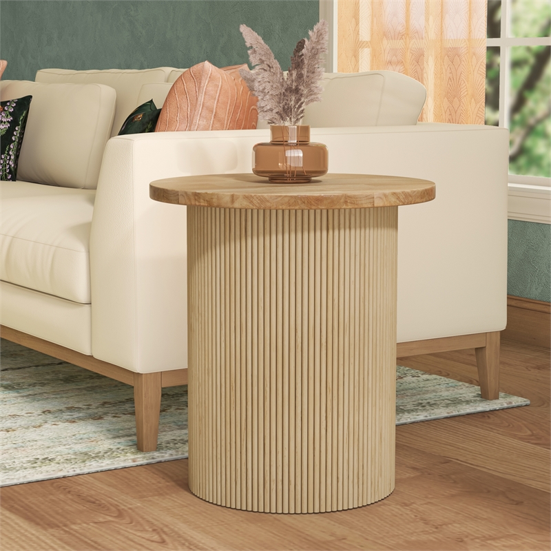 NPD Furniture Kiefer Rattan Side/End Table w/ Wood Top in Natural