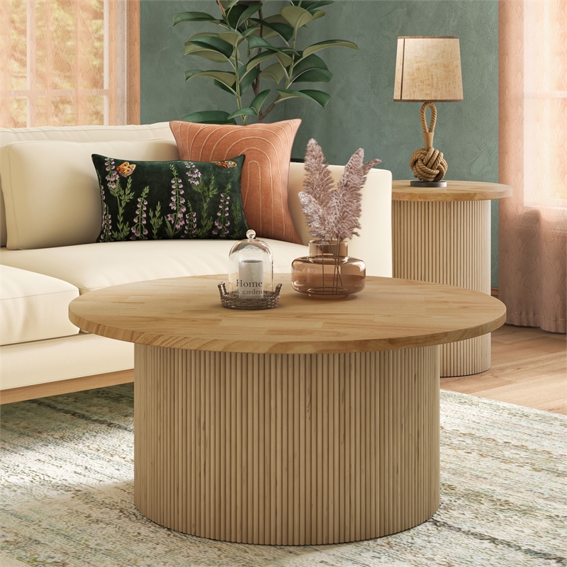 NPD Furniture Kiefer Rattan Coffee Table w/ Wood Top in Natural