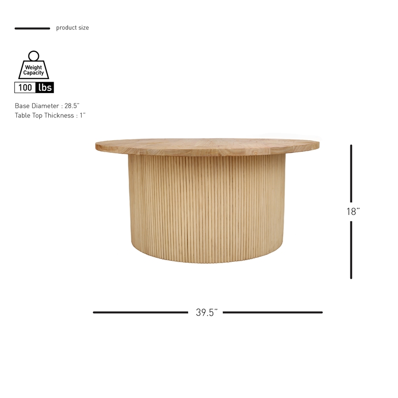 NPD Furniture Kiefer Rattan Coffee Table w/ Wood Top in Natural