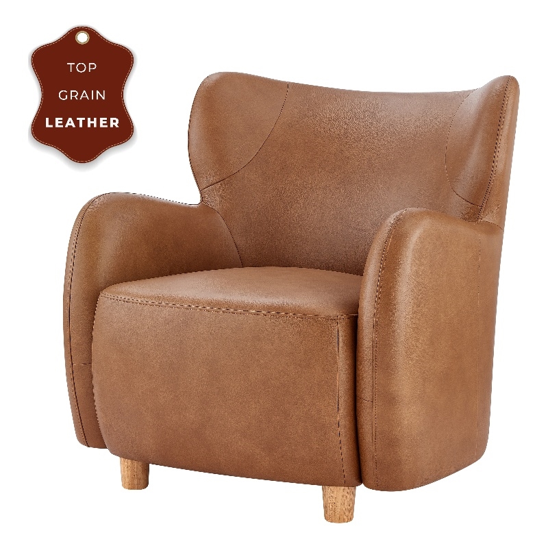 NPD Furniture Tiffani Top Grain Leather Accent Arm Chair in Garrett Caramel