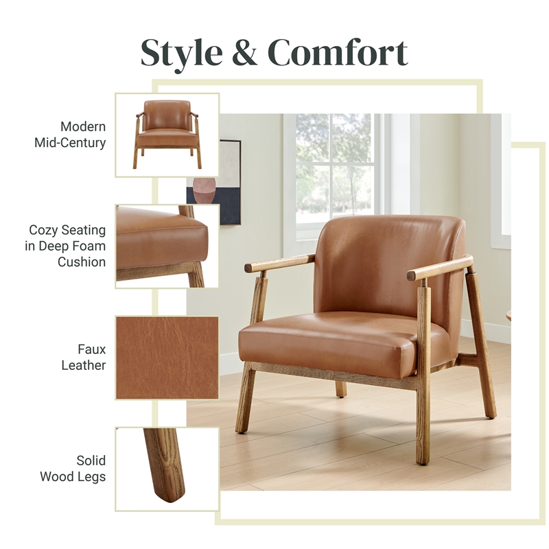 NPD Furniture Reiner Faux Leather Accent Arm Chair in Borneo Chocolate
