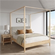 NPD Furniture Bloomfield Queen Canopy Bed Set in Natural Pine