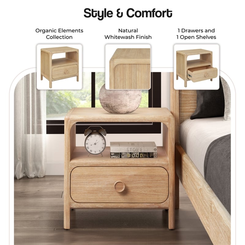 NPD Furniture Hansville Nightstand/Side Table in Natural Whitewash