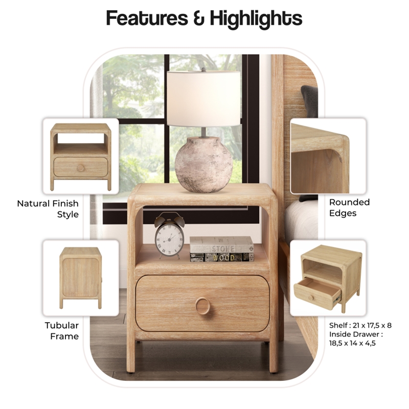 NPD Furniture Hansville Nightstand/Side Table in Natural Whitewash