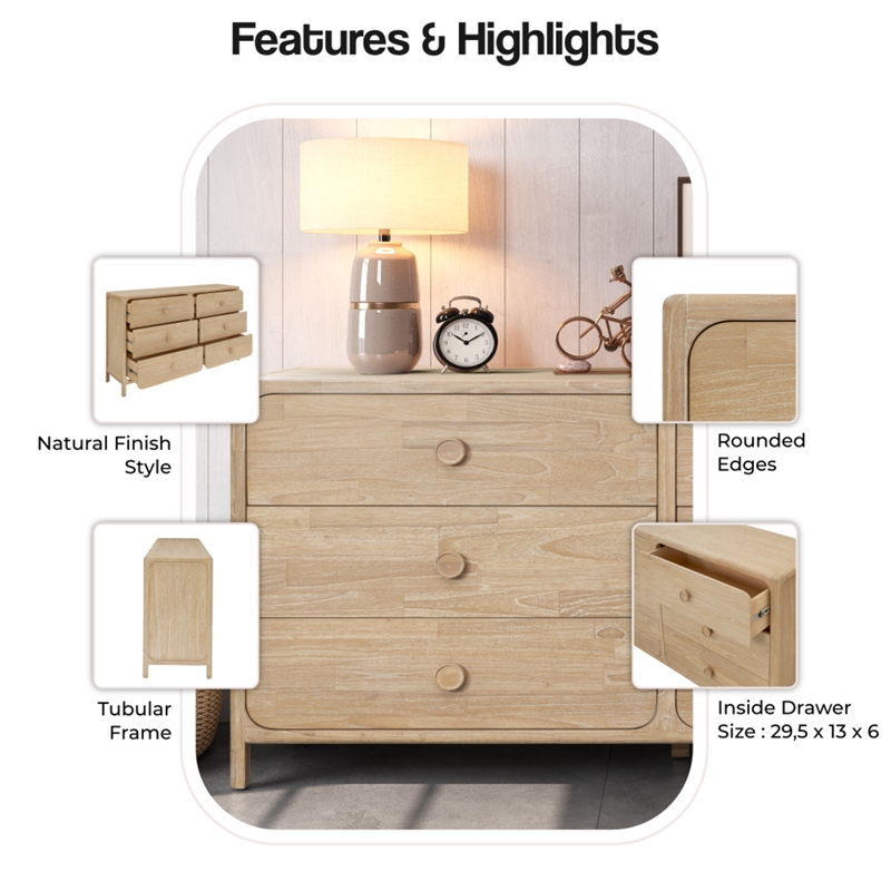 NPD Furniture Hansville Dresser 6 Drawers in Natural Whitewash
