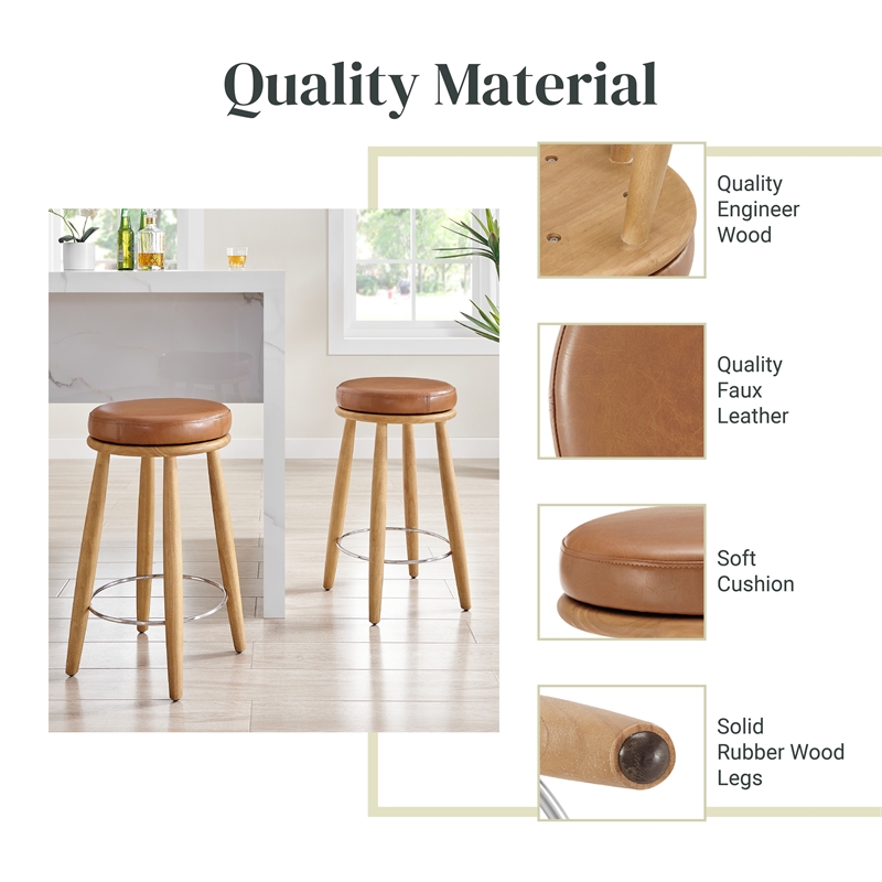 NPD Furniture Deandre Faux Leather Backless Swivel Counter Stool in Brown