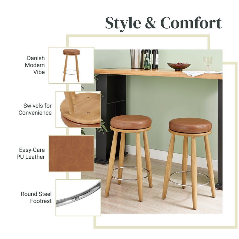 NPD Furniture Deandre Faux Leather Backless Swivel Counter Stool in Brown