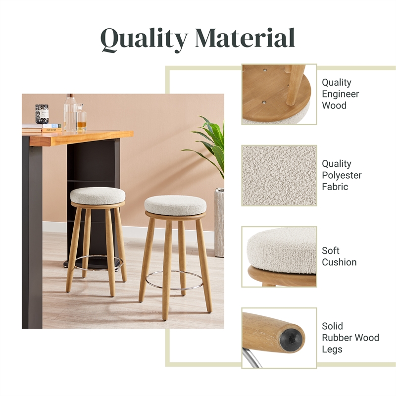 NPD Furniture Deandre Fabric Backless Swivel Counter Stool in Beige