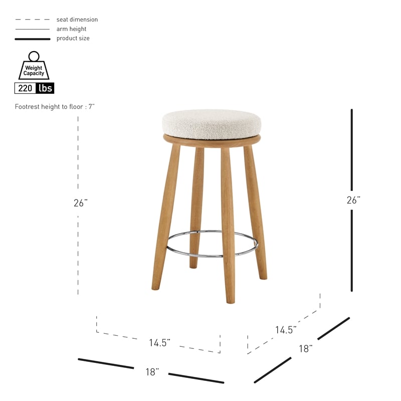 NPD Furniture Deandre Fabric Backless Swivel Counter Stool in Beige