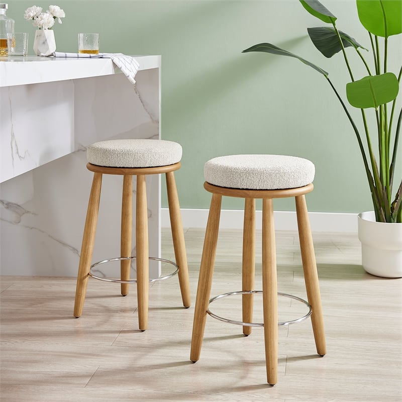 NPD Furniture Deandre Fabric Backless Swivel Counter Stool in Beige