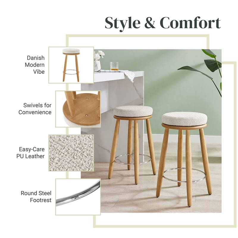 NPD Furniture Deandre Fabric Backless Swivel Counter Stool in Beige