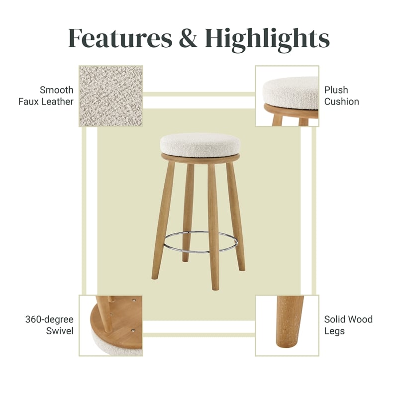 NPD Furniture Deandre Fabric Backless Swivel Counter Stool in Beige