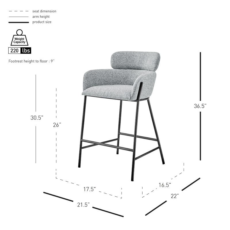 NPD Furniture Finley Fabric Counter Stool in Blazer Light Gray