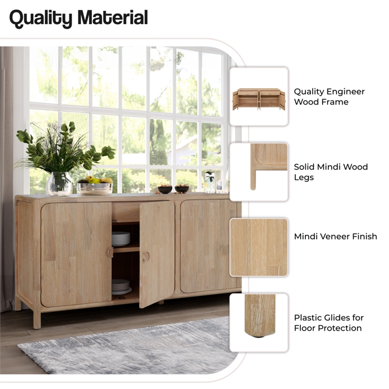 NPD Furniture Hansville Sideboard 4 Doors w/ 2 Inner Drawers in Natural
