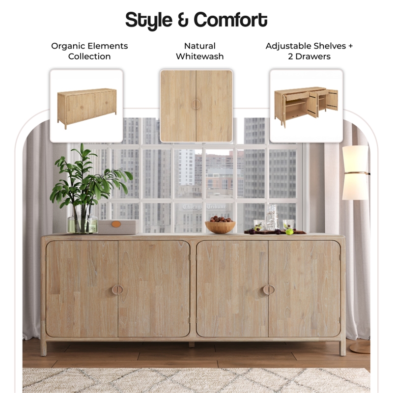 NPD Furniture Hansville Sideboard 4 Doors w/ 2 Inner Drawers in Natural