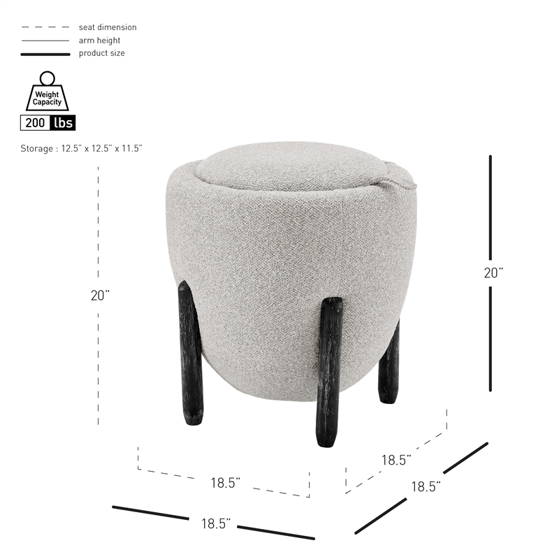 NPD Furniture Murphy Fabric Storage Ottoman in Horizon Gray