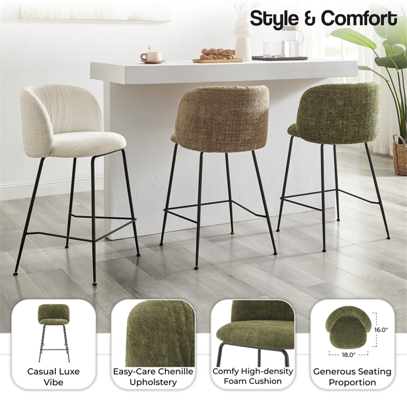 NPD Furniture Millie Fabric Counter Stool in Canova Green (Set of 2)
