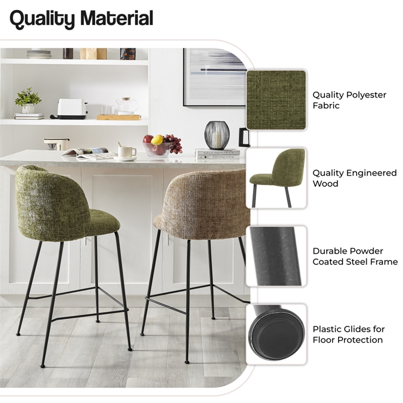 NPD Furniture Millie Fabric Counter Stool in Canova Green (Set of 2)