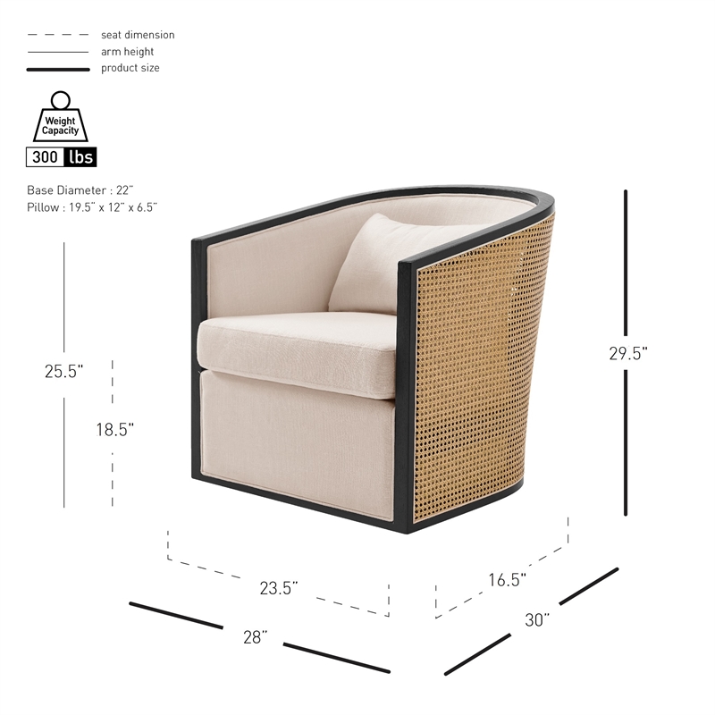 NPD Furniture Marilyn Fabric Swivel Accent Arm Chair w/ Rattan Black Frame