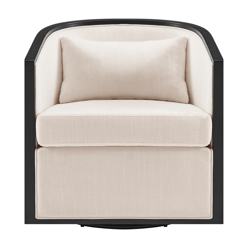 NPD Furniture Marilyn Fabric Swivel Accent Arm Chair w/ Rattan Black Frame