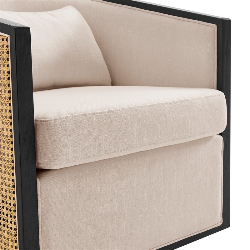 NPD Furniture Marilyn Fabric Swivel Accent Arm Chair w/ Rattan Black Frame