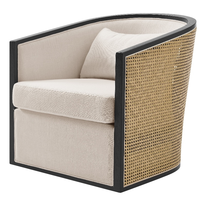 NPD Furniture Marilyn Fabric Swivel Accent Arm Chair w/ Rattan Black Frame